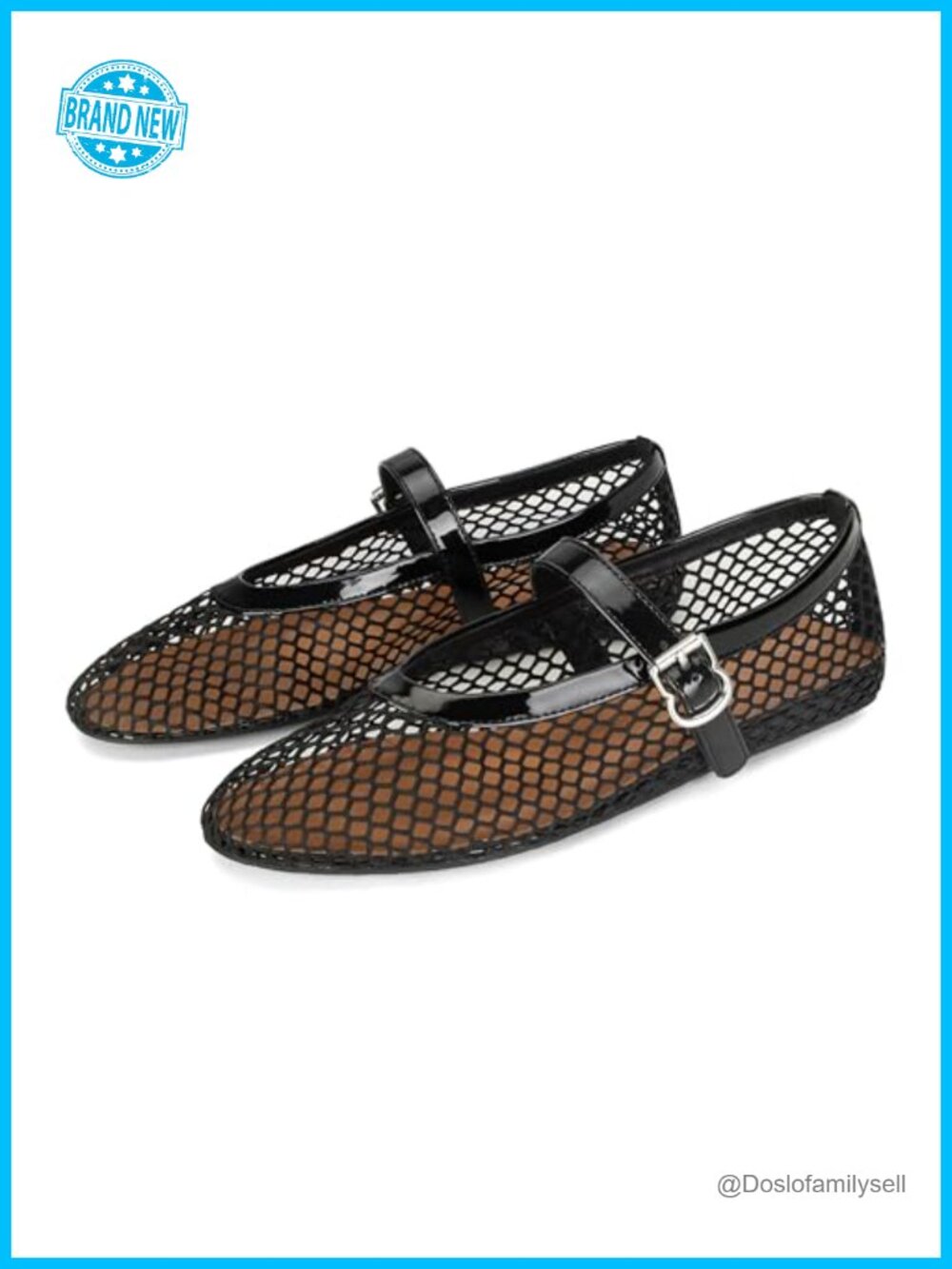 Mesh Ballet Flats with Buckle Strap Women's Fishnet Ballerina Shoes Comfortable